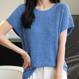 Chanyarn Women's Casual Crewneck Batwing Short Sleeve Sweater 2025 Spring Summer Loose Knitted Pullover Sweater Tops