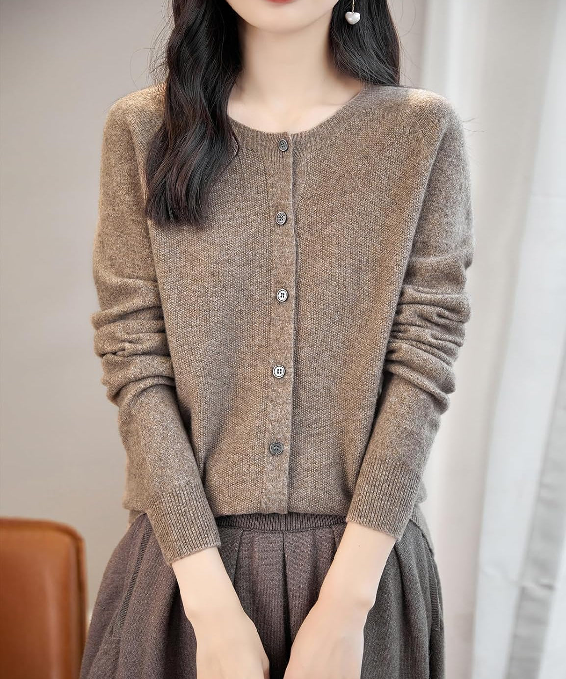 Chanyarn Women's Crewneck 100% Merino Wool Sweater 2025 Spring Fall Solid Long Sleeve Seamless Knitted Cardigan Sweater