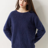 Suéter sem costura 100% lã Merino com gola redonda
