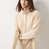 Cardigan de malha 100% lã Merino com gola alta
