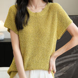 Chanyarn Women's Casual Crewneck Batwing Short Sleeve Sweater 2025 Spring Summer Loose Knitted Pullover Sweater Tops