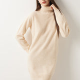 100% Merino Wool Turtleneck Knit Sweater Dress