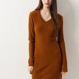 Vestido suéter 100% lã Merino com decote em V