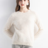 Chanyarn Women's 100% Cashmere Sweater Luxury Hairy Warm Tops Crewneck 2025 Fall Winter Long Sleeve Soft Knit Pullover