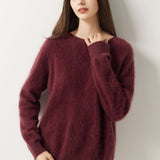 Suéter sem costura 100% lã Merino com gola redonda