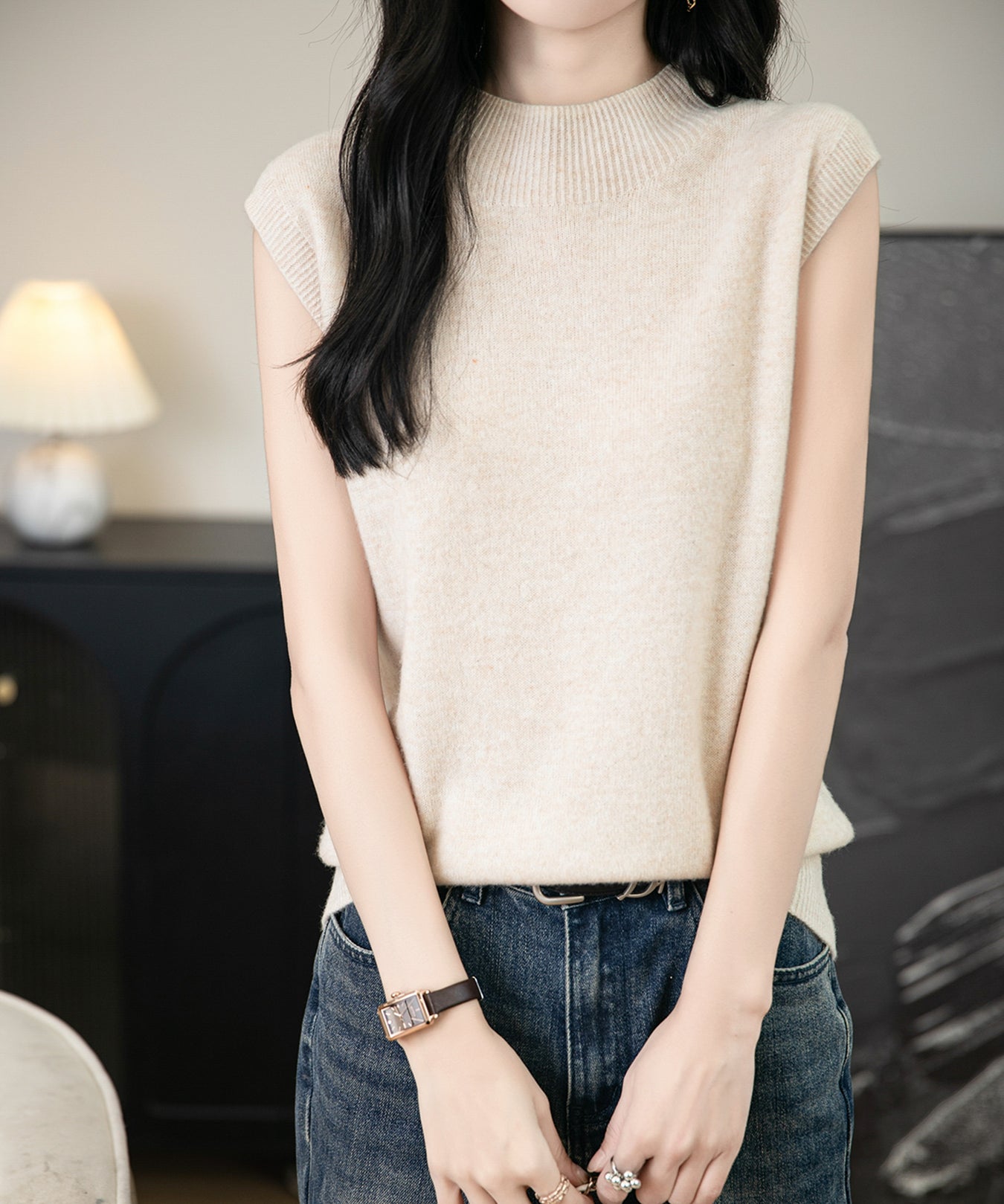 100% Merino Wool Casual Mock Neck Knit Vest