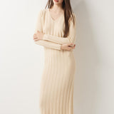 30% Cashmere 70% Merino Wool V-Neck Sweater Dress