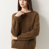 Suéter sem costura 100% lã Merino com gola redonda