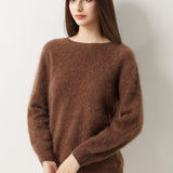 Suéter sem costura 100% lã Merino com gola redonda