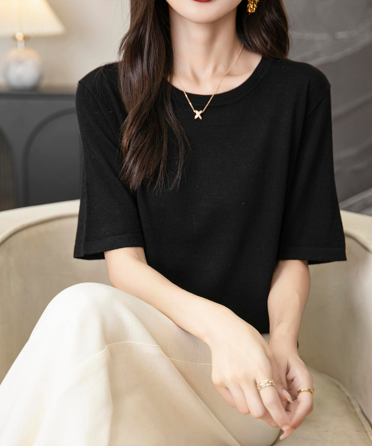 Chanyarn Women's 100% Merino Wool Base Layer Shirt Tops Crew Neck Short Sleeve Travel Hiking Tee T Shirt Pullover Sweater