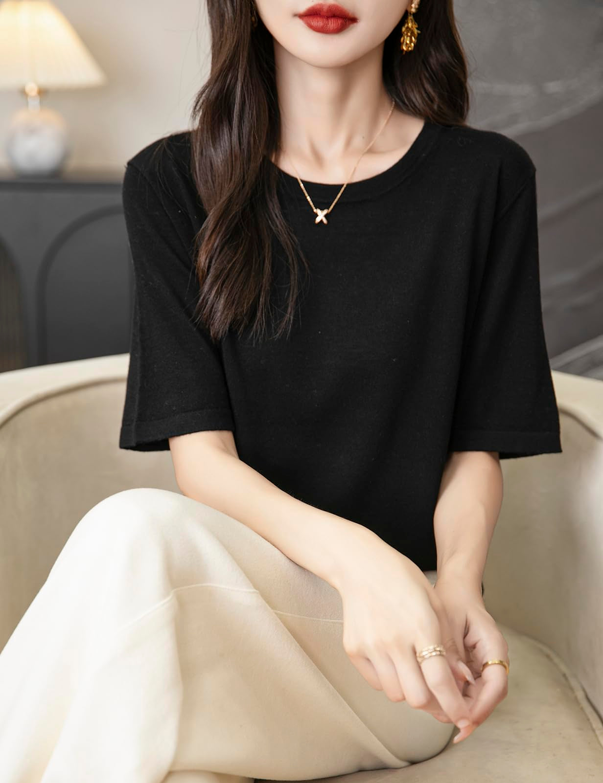 100% Merino Wool Crewneck Travel Tee Sweater