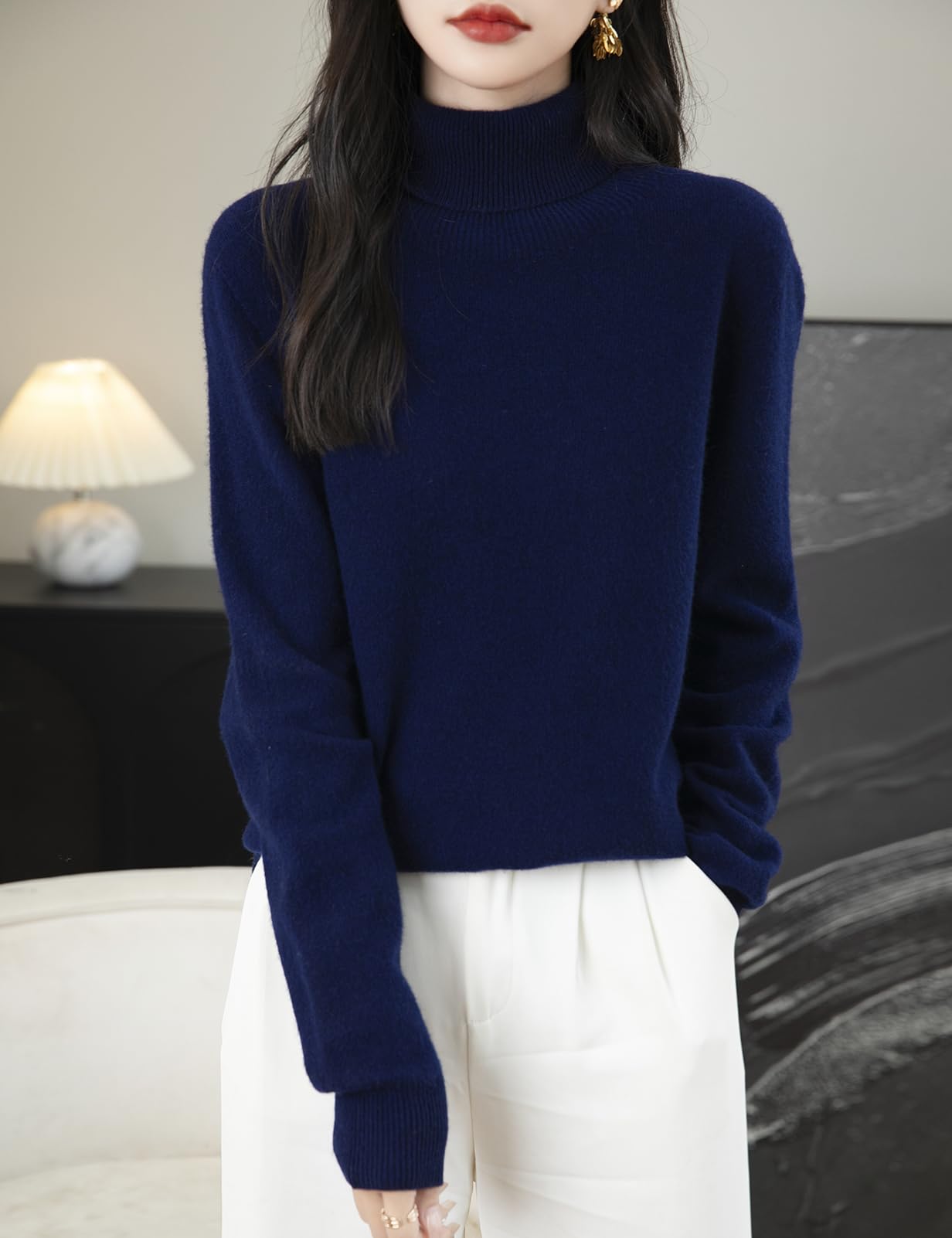 100% 메리노 울 심리스 터틀넥 스웨터