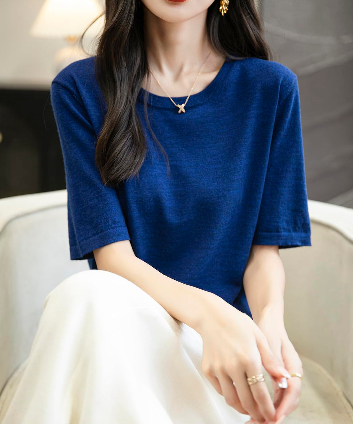 Chanyarn Women's 100% Merino Wool Base Layer Shirt Tops Crew Neck Short Sleeve Travel Hiking Tee T Shirt Pullover Sweater
