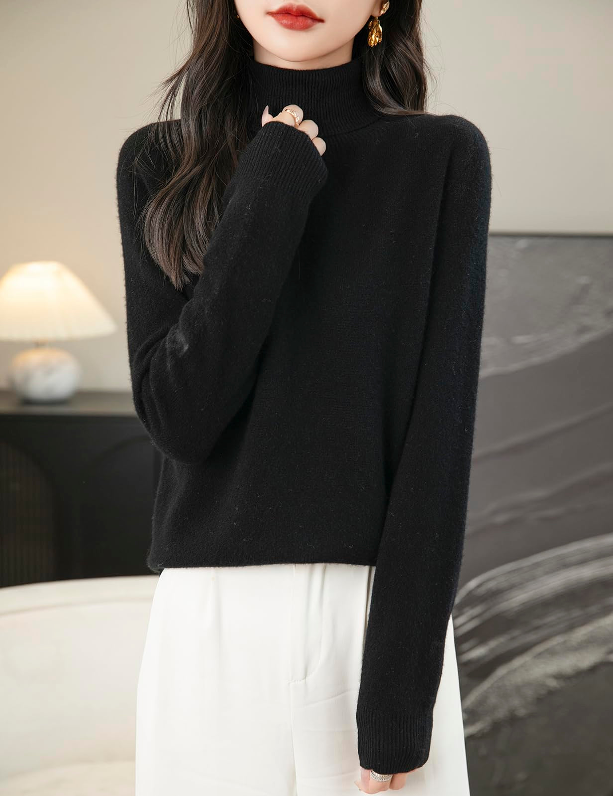100% 메리노 울 심리스 터틀넥 스웨터
