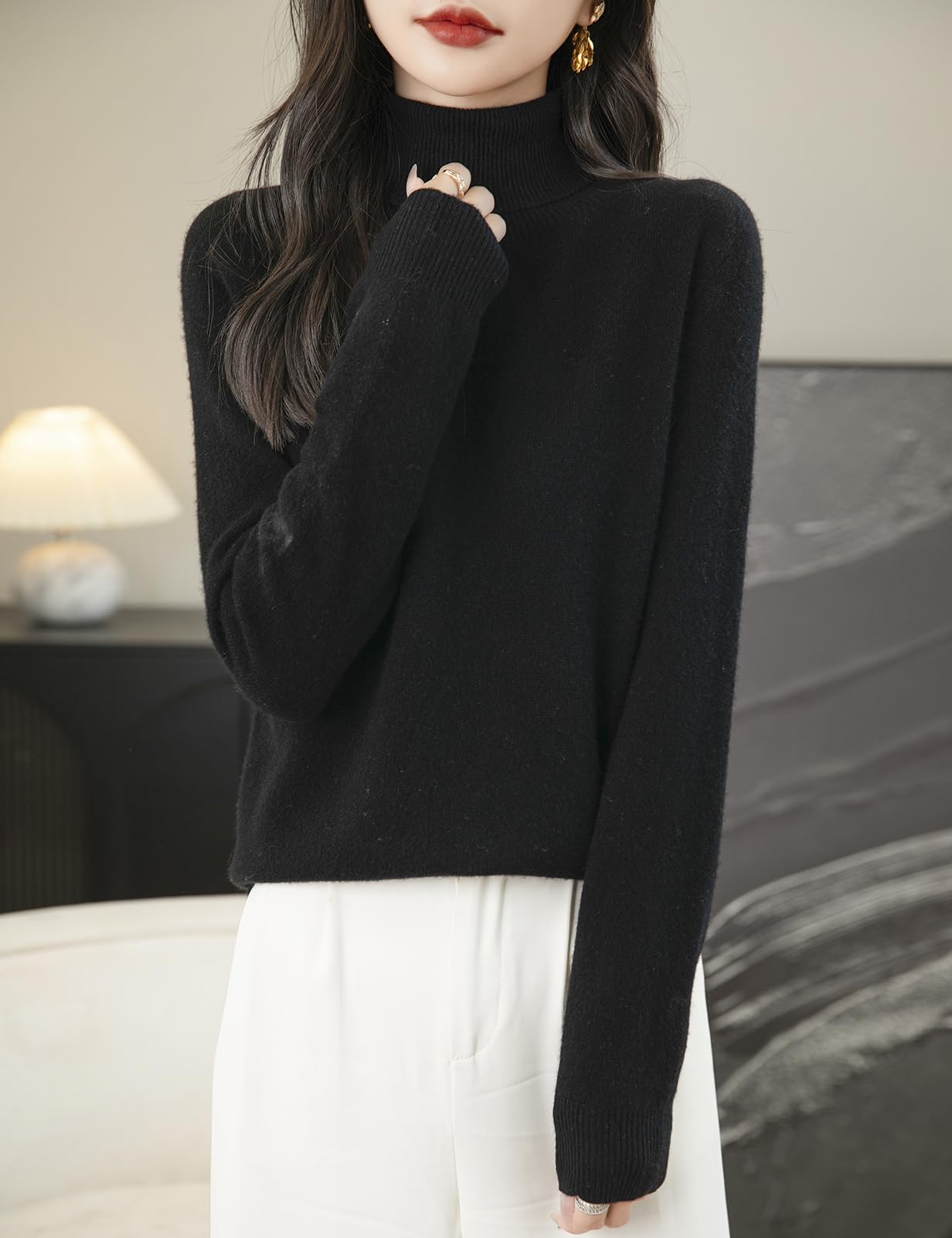 100% 메리노 울 심리스 터틀넥 스웨터