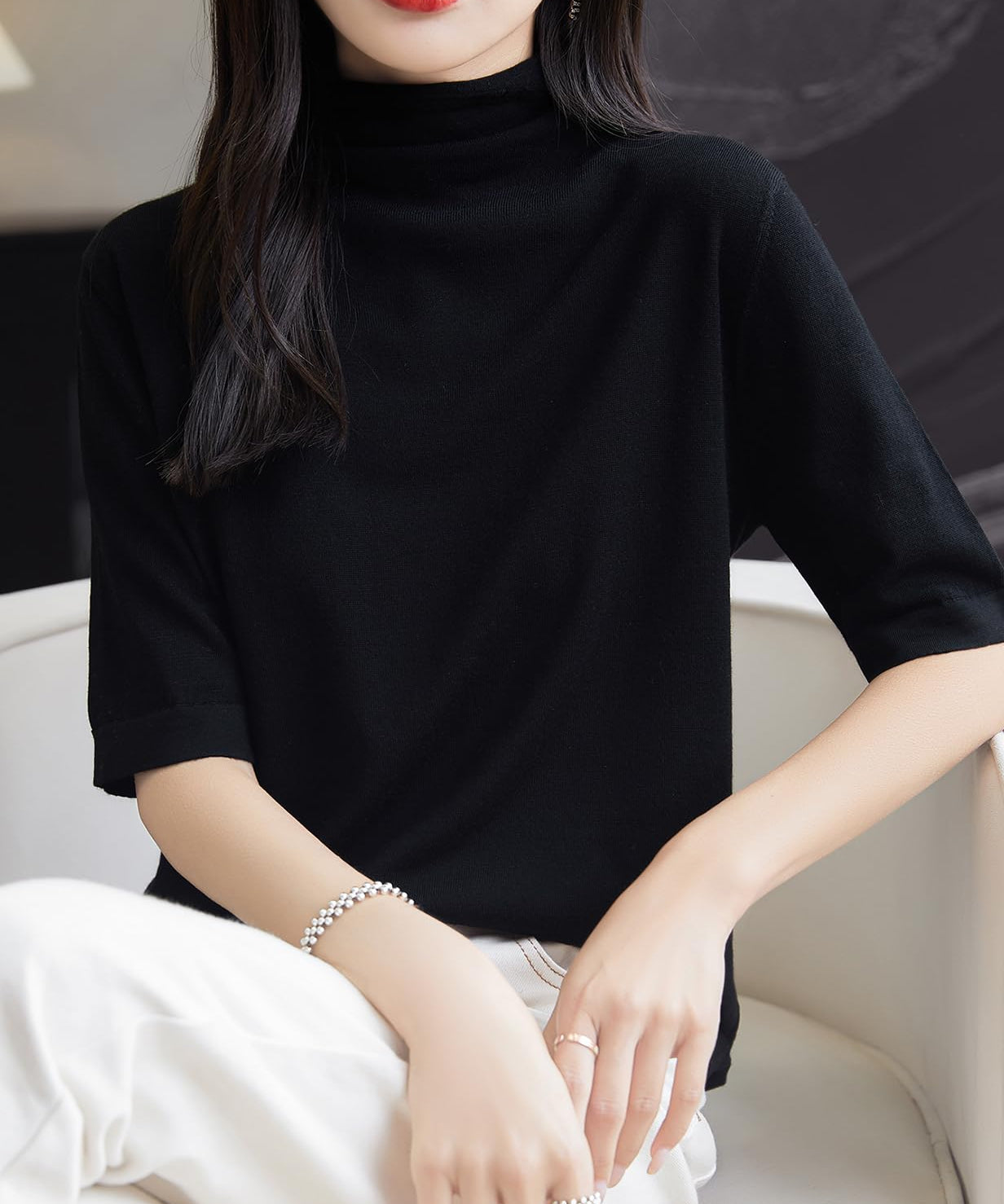 100% Merino Wool Turtleneck Tee Shirt Sweater