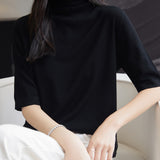 Chanyarn Women's 100% Merino Wool Base Layer Shirt Tops Turtleneck Short Sleeve Travel Hiking Tee T Shirt Pullover Sweater