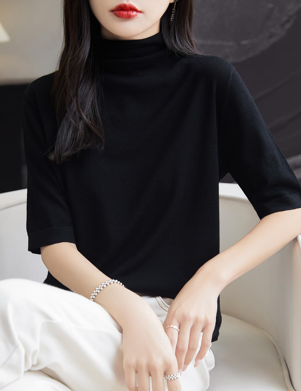 100% 메리노 울 터틀넥 티셔츠 스웨터