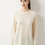 100% Merino Wool Crewneck Long Sleeve Knit Top