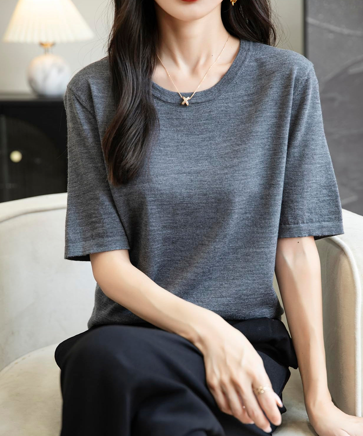 Chanyarn Women's 100% Merino Wool Base Layer Shirt Tops Crew Neck Short Sleeve Travel Hiking Tee T Shirt Pullover Sweater