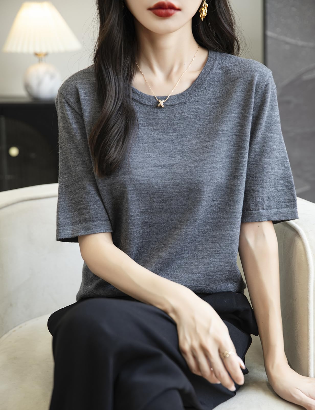 100% Merino Wool Crewneck Travel Tee Sweater