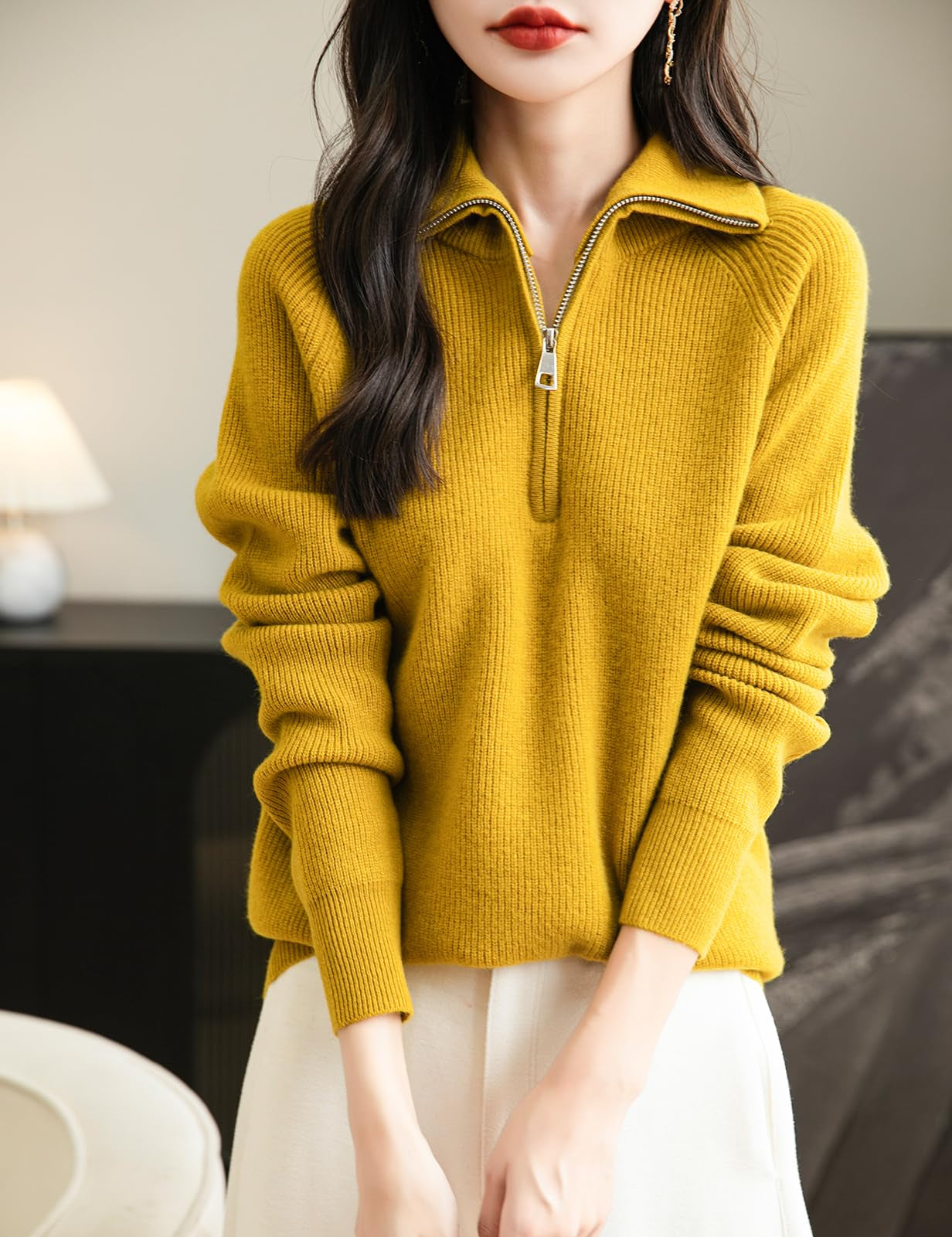 100% Merino Wool 1/4 Zip Pullover Knit Sweater