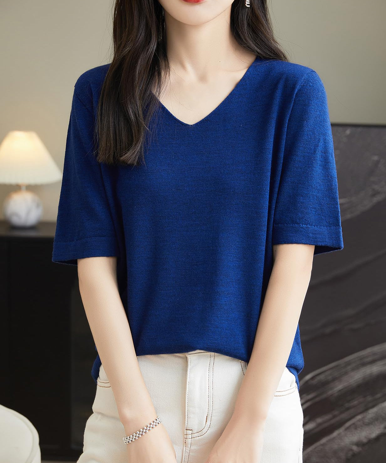 Chanyarn Women's 100% Merino Wool Base Layer Shirt V Neck Short Sleeve Travel Hiking Tee T Shirt Pullover Tops