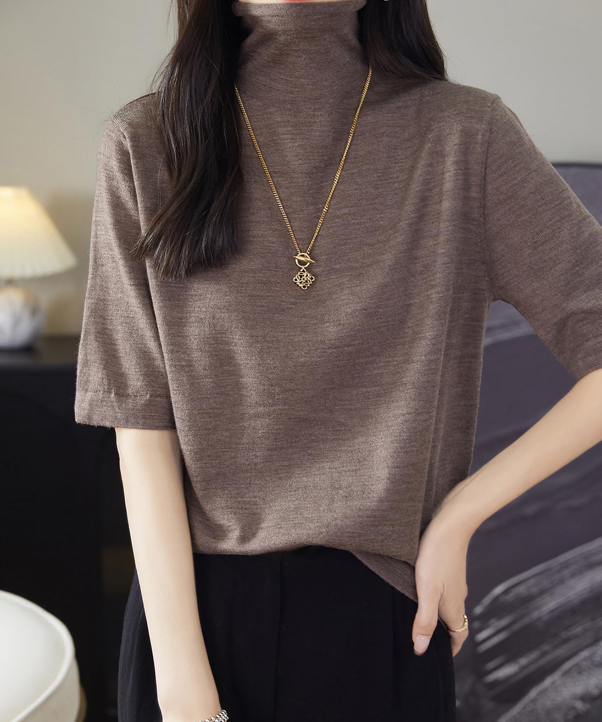 100% Merino Wool Turtleneck Tee Shirt Sweater