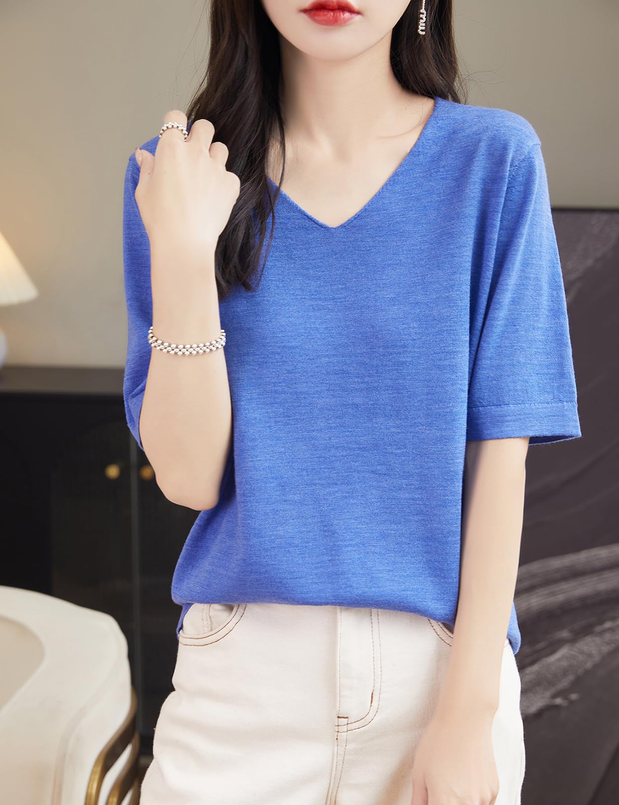 100% Merino Wool V-Neck Short Sleeve Base Layer Tee