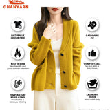 Chanyarn Women's 100% Merino Wool Sweater 2024 Fall Winter V Neck Lapel Button Down Long Sleeve Knit Cardigan with Pocket