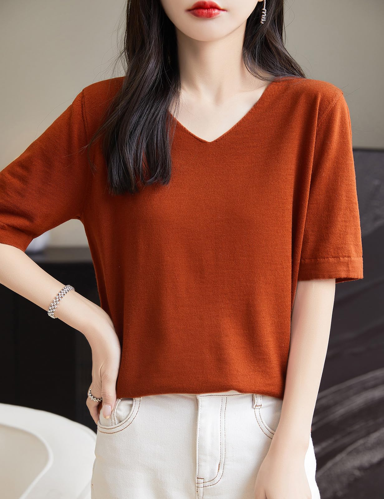 100% Merino Wool V-Neck Short Sleeve Base Layer Tee