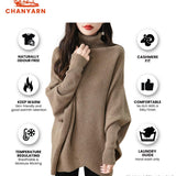 Chanyarn Women's Turtleneck 100% Merino Wool Oversized Sweater 2025 Fall Winter Batwing Long Sleeve Knitted Sweater