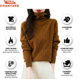 Chanyarn Women's 100% Merino Wool Sweater 2024 Fall Winter Solid Turtleneck Long Sleeve Knitted Pullover Sweater Jumper