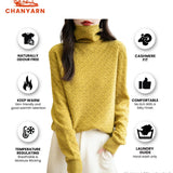 Chanyarn Women's 100% Merino Wool Sweater 2024 Fall Winter Turtleneck Solid Long Sleeve Hollow Out Knitted Sweater