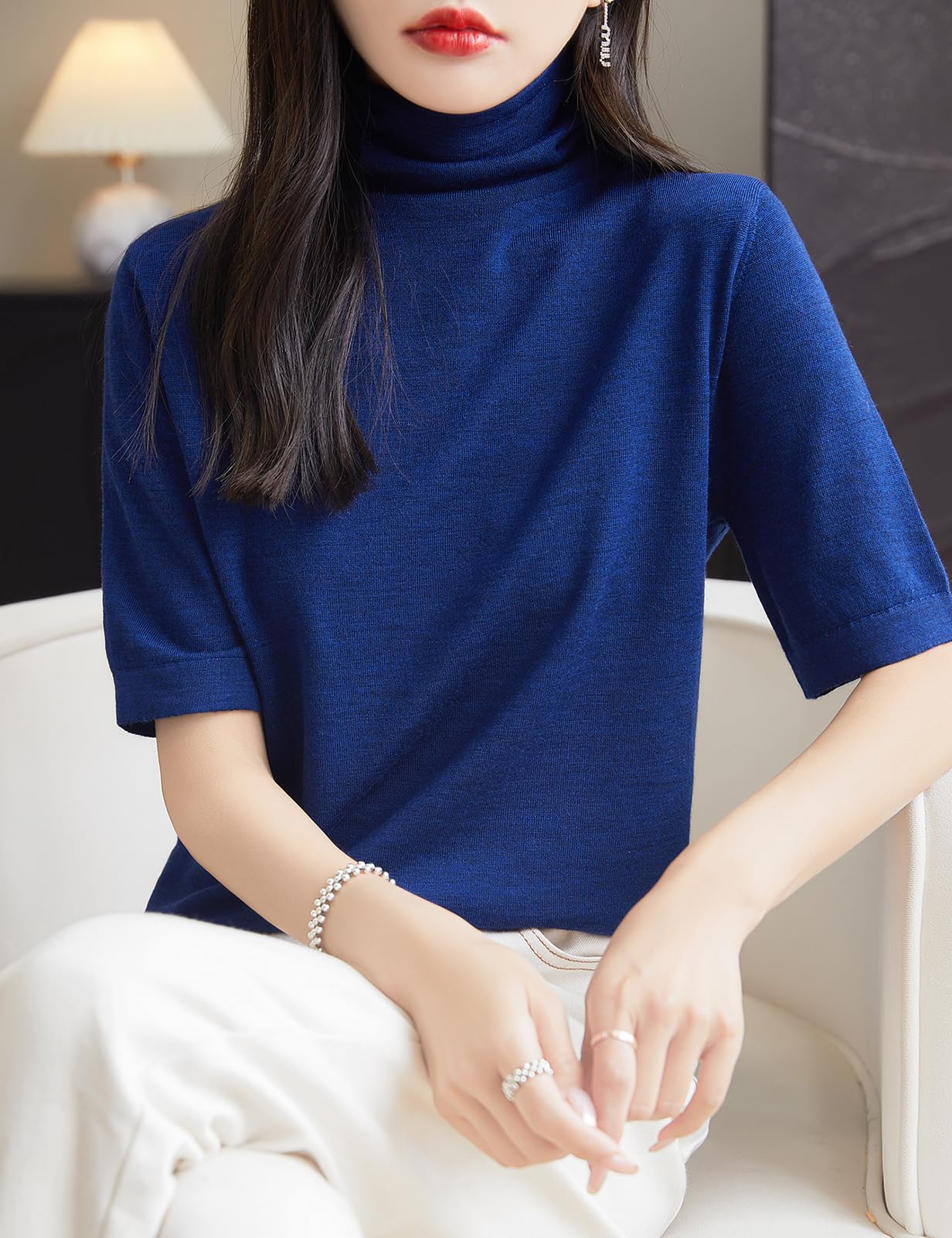 Pull t-shirt à col roulé 100 % laine mérinos