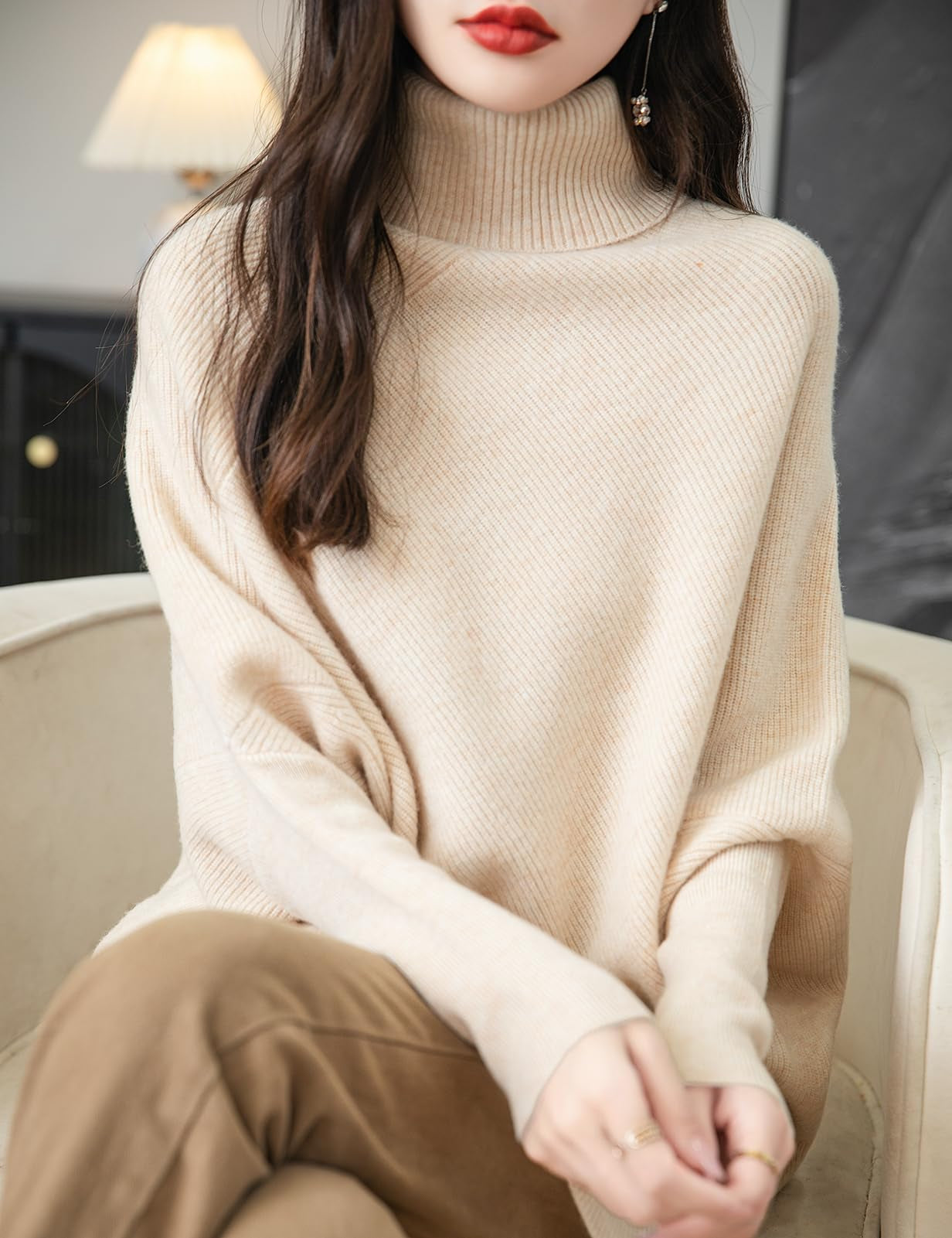 100% 메리노 울 오버사이즈 터틀넥 스웨터