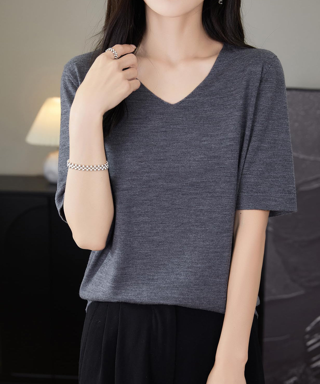 Chanyarn Women's 100% Merino Wool Base Layer Shirt V Neck Short Sleeve Travel Hiking Tee T Shirt Pullover Tops
