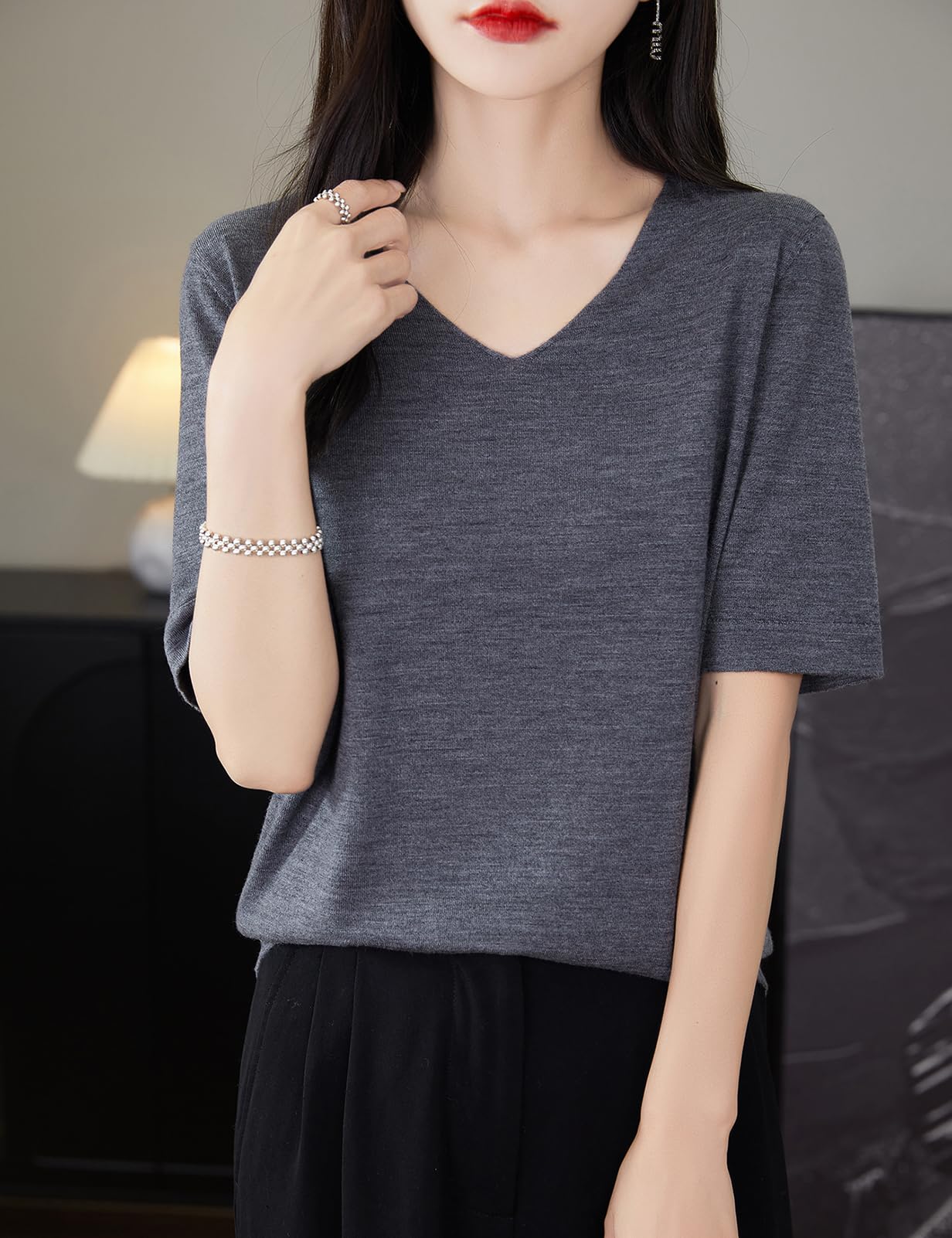 100% Merino Wool V-Neck Short Sleeve Base Layer Tee