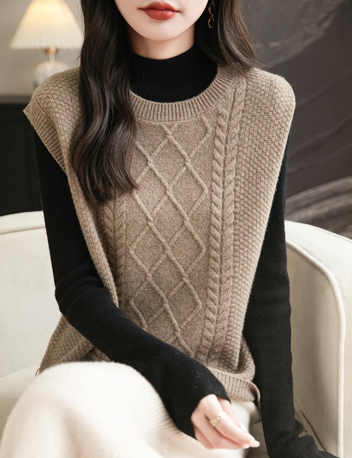 100% 메리노 울 크루넥 스웨터 조끼