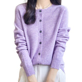 Chanyarn Women's Crewneck 100% Merino Wool Sweater 2024 Spring Fall Solid Long Sleeve Seamless Knitted Cardigan Sweater