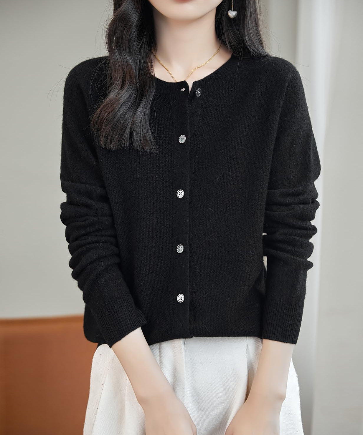 Chanyarn Women's Crewneck 100% Merino Wool Sweater 2025 Spring Fall Solid Long Sleeve Seamless Knitted Cardigan Sweater