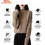 Chanyarn Women's 100% Merino Wool Sweater 2024 Fall Winter Basic Mock Neck Long Sleeve Vintage Cable Knitted Sweater