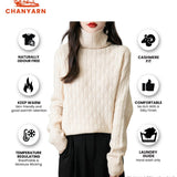 Chanyarn Women's 100% Merino Wool Turtleneck Sweater 2024 Fall Winter Casual Long Sleeve Warm Soft Cable Knitted Sweater