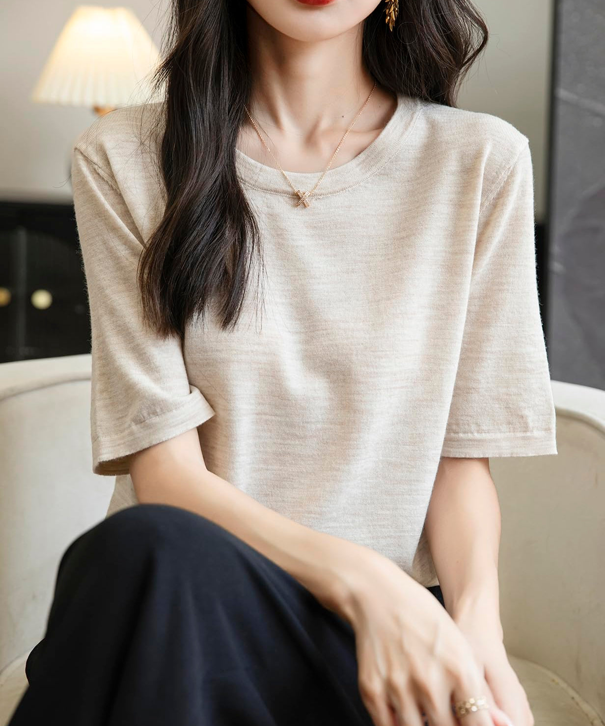 Chanyarn Women's 100% Merino Wool Base Layer Shirt Tops Crew Neck Short Sleeve Travel Hiking Tee T Shirt Pullover Sweater