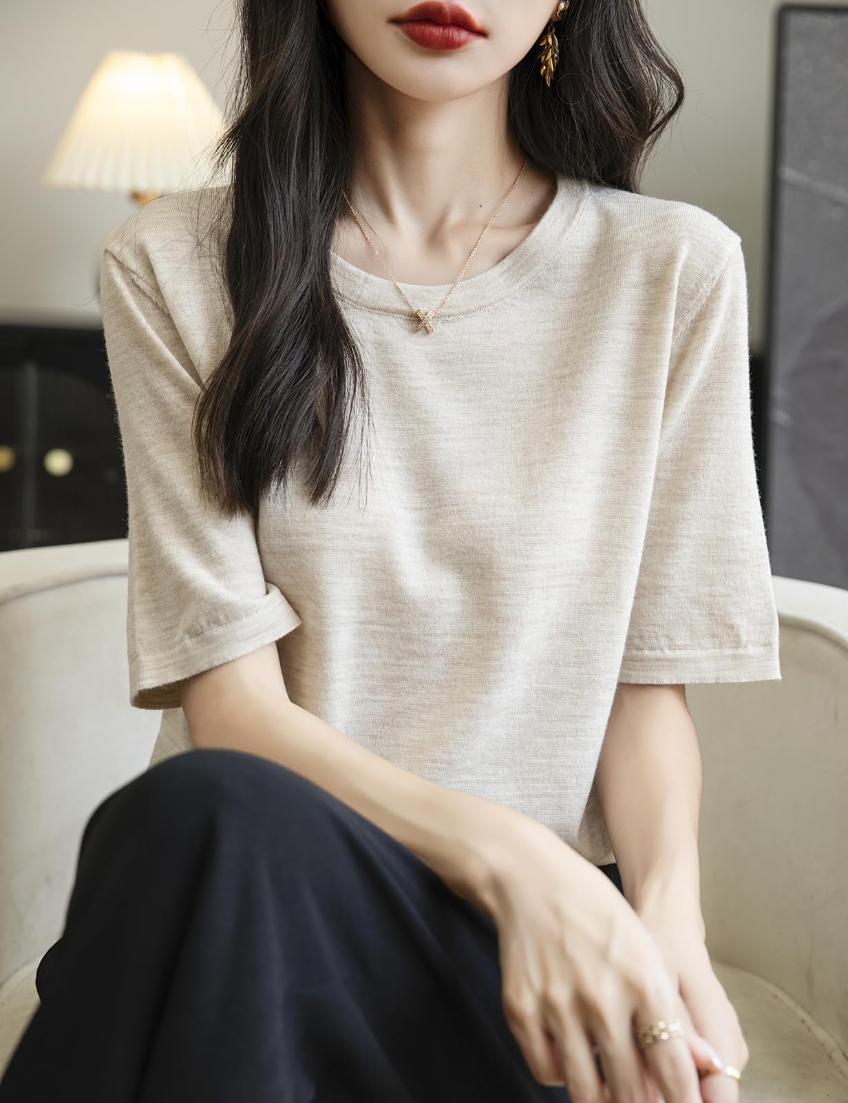 100% Merino Wool Crewneck Travel Tee Sweater