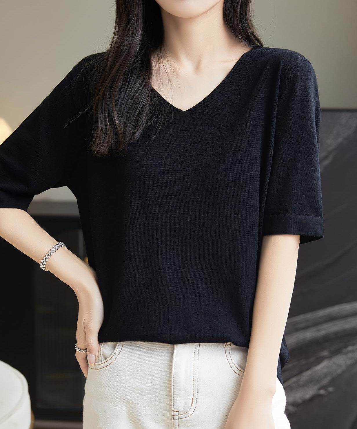 Chanyarn Women's 100% Merino Wool Base Layer Shirt V Neck Short Sleeve Travel Hiking Tee T Shirt Pullover Tops