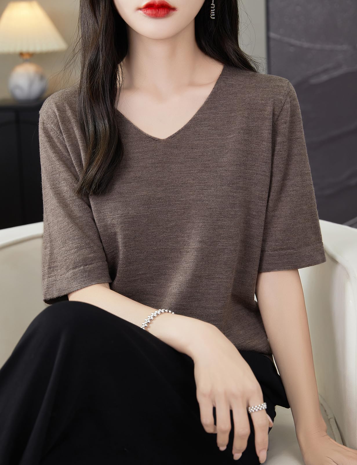 100% Merino Wool V-Neck Short Sleeve Base Layer Tee