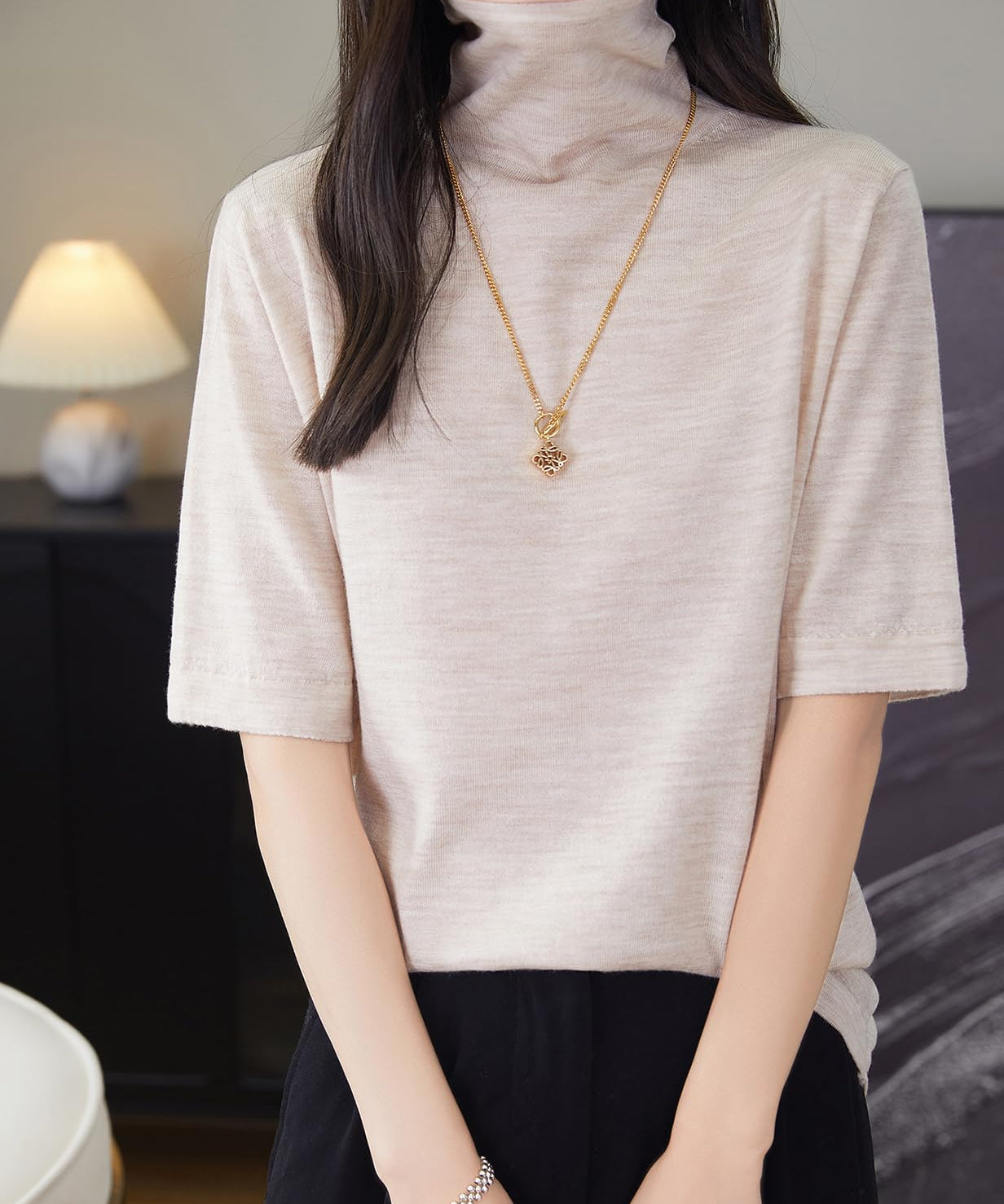 100% Merino Wool Turtleneck Tee Shirt Sweater