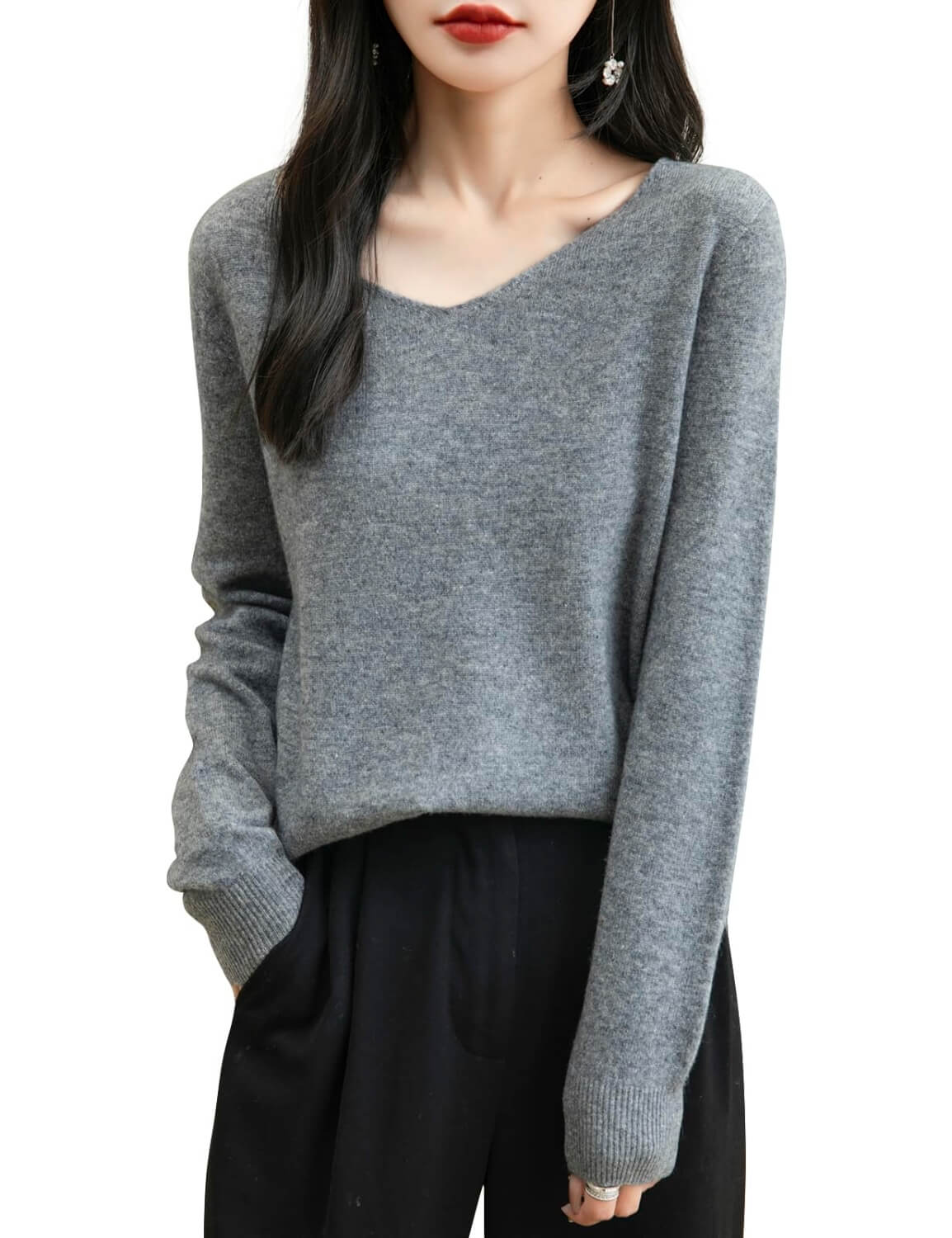 100% Merino Wool V-Neck Seamless Casual Sweater