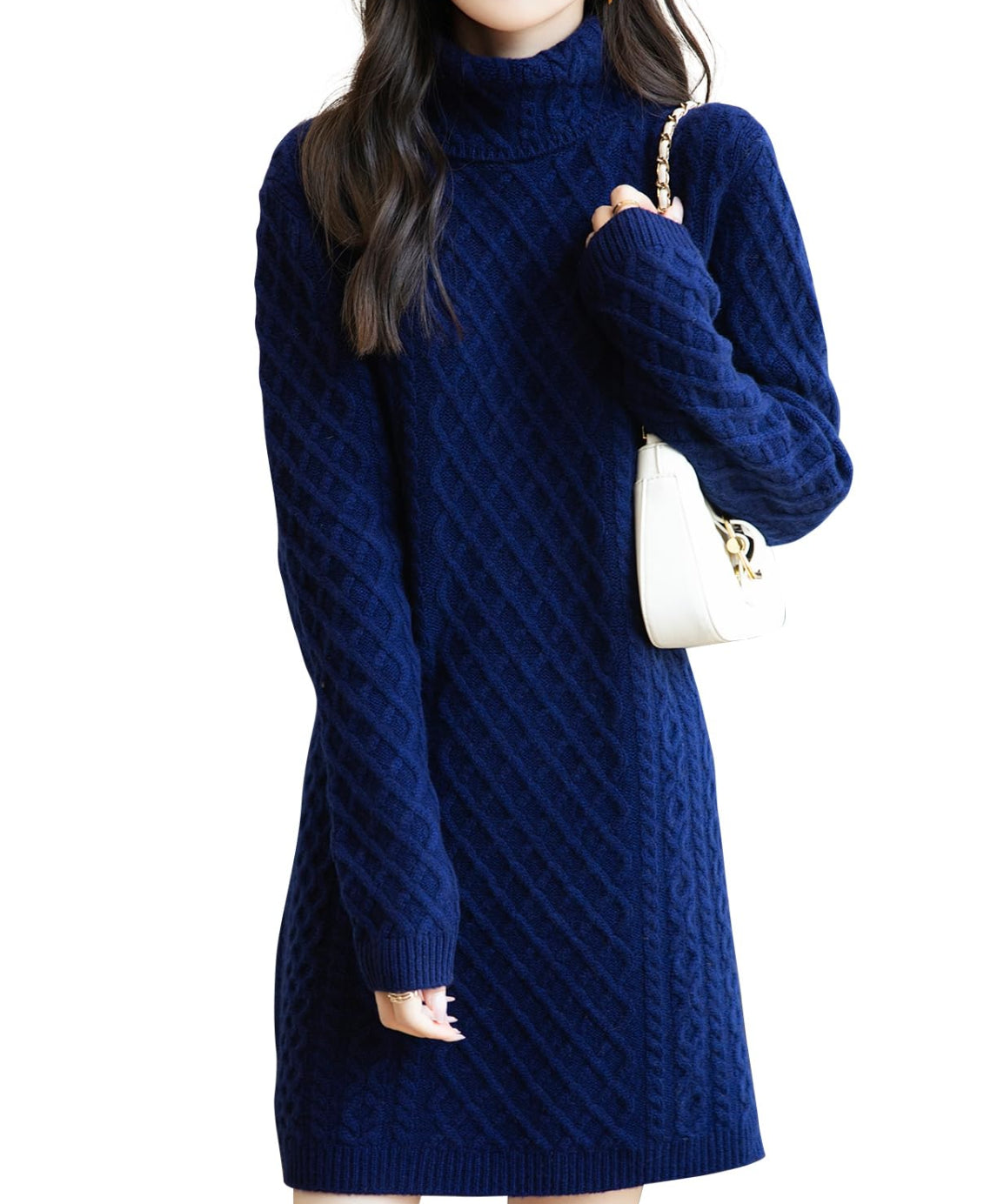 100% Merino Wool Turtleneck Sweater Dress